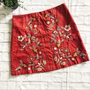 Miami burnt orange embroidered lined mini skirt